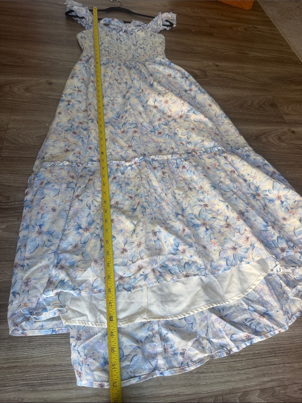 American Eagle Light Blue Floral Smocked Maxi Dress with Ruffle Straps Size: S - Picture 9 of 9